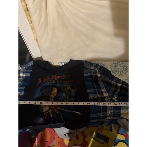 Upcycle Grunge Oversize Crop Halloween Nightmare on Elm Street Flannel Top M/L - Picture 3 of 4